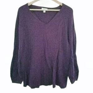 Style & Co Ribbed Knit Vneck Purple Sweater Size L